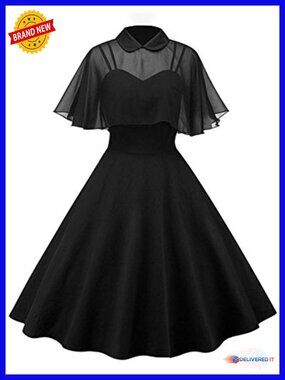 1950s Vintage Two-Piece Cocktail Dress Chiffon Cloak Midi Swing